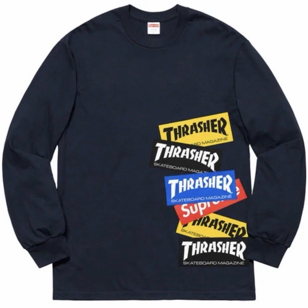 Supreme X Thrasher Multi Logo Long Sleeve Tee (Size: Medium)